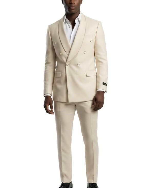 Tazzio Other - Tan Double Breasted Wide Shawl Lapel 2 Piece Skinny Fit Men's Suit
